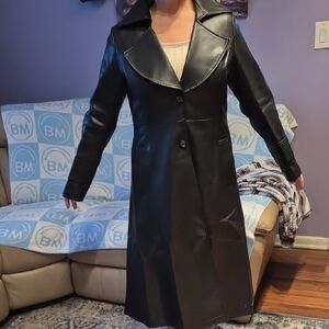 NWT Black  FAUX LEATHER Women's Long Coat